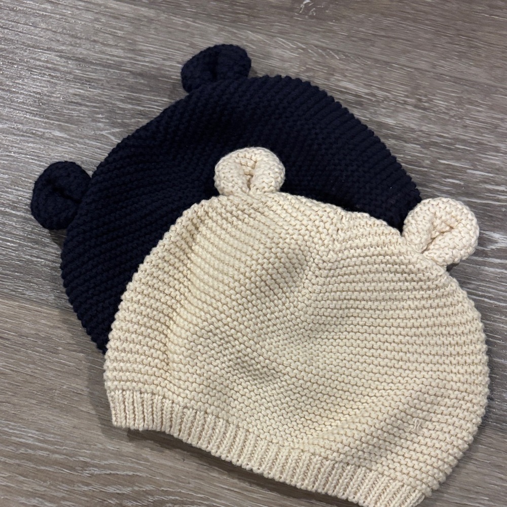 Baby gap Knitted Bear Ear Beanies - navy blue and Cream